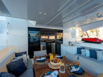 Deck of North Star, a Lagoon 51 catamaran at Municipal Unit of Lefkada, Greece