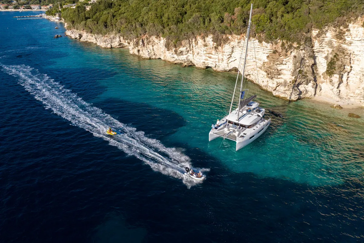 Exterior view of North Star, a Lagoon 51 catamaran at Municipal Unit of Lefkada, Greece