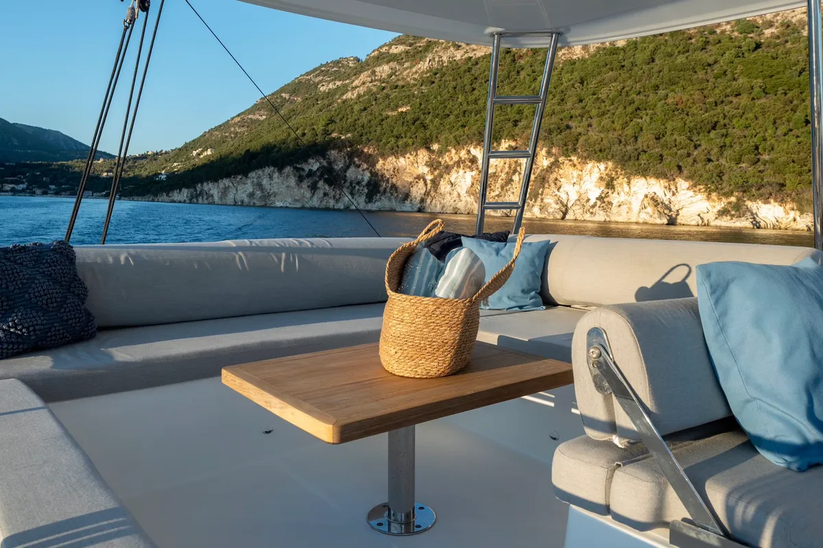 Deck of North Star, a Lagoon 51 catamaran at Municipal Unit of Lefkada, Greece
