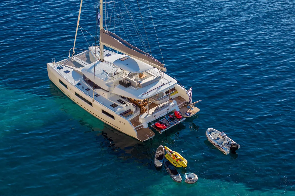 Exterior view of North Star, a Lagoon 51 catamaran at Municipal Unit of Lefkada, Greece