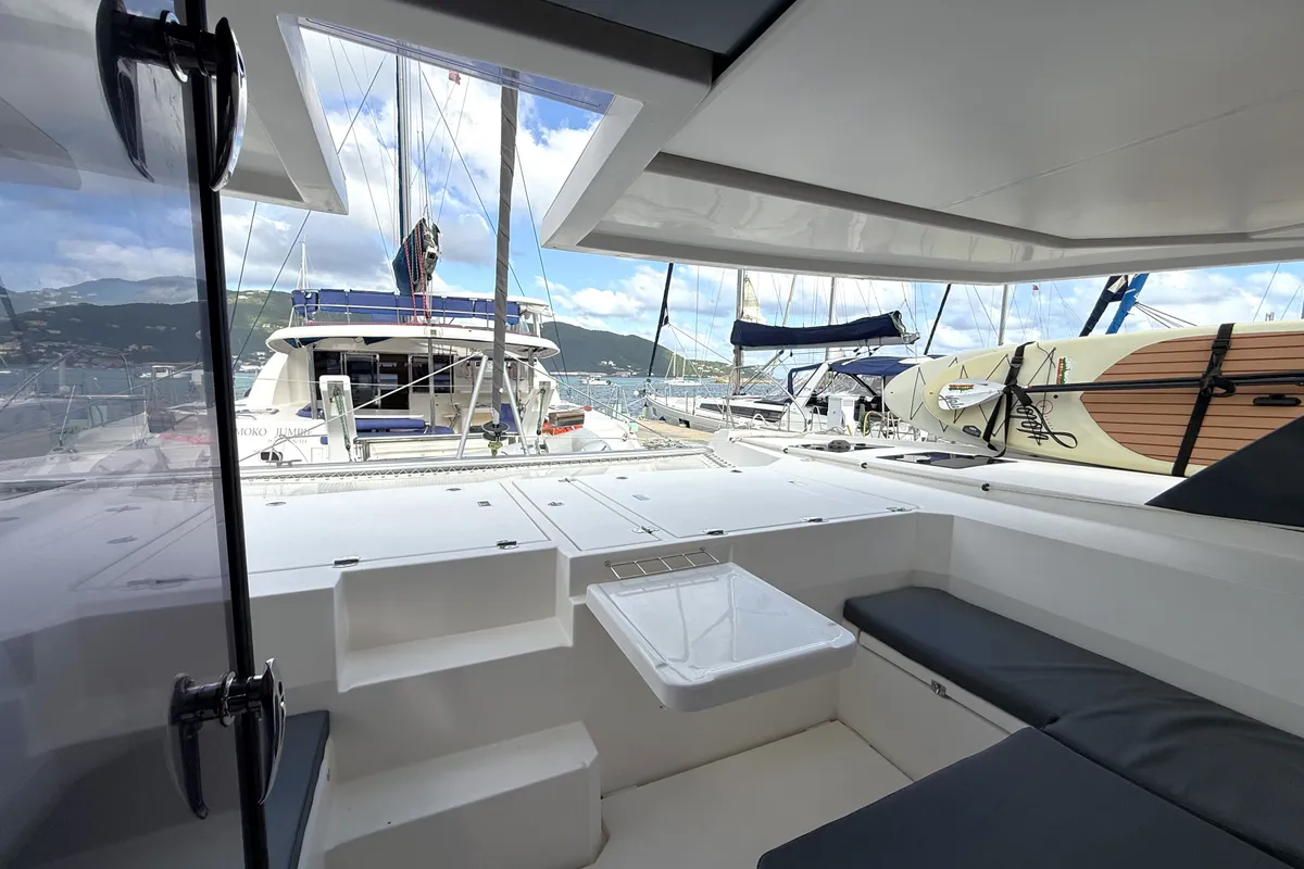 Deck of Tropical Squeeze, a Leopard 45 catamaran at Road Town, British Virgin Islands