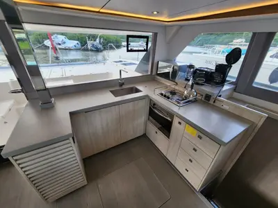 Galley of Tropical Squeeze, a Leopard 45 catamaran at Road Town, British Virgin Islands