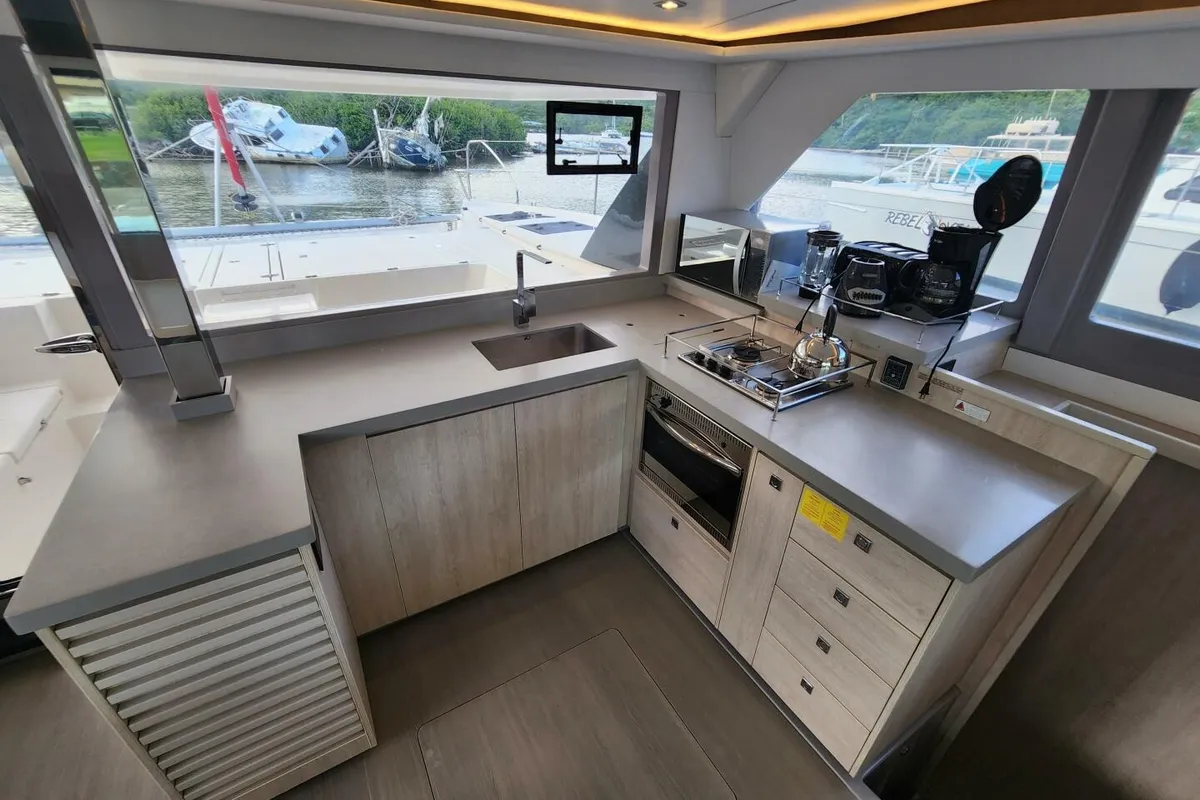 Galley of Tropical Squeeze, a Leopard 45 catamaran at Road Town, British Virgin Islands