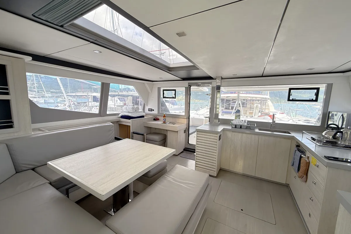Salon of Tropical Squeeze, a Leopard 45 catamaran at Road Town, British Virgin Islands