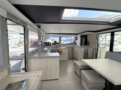 Salon of Tropical Squeeze, a Leopard 45 catamaran at Road Town, British Virgin Islands