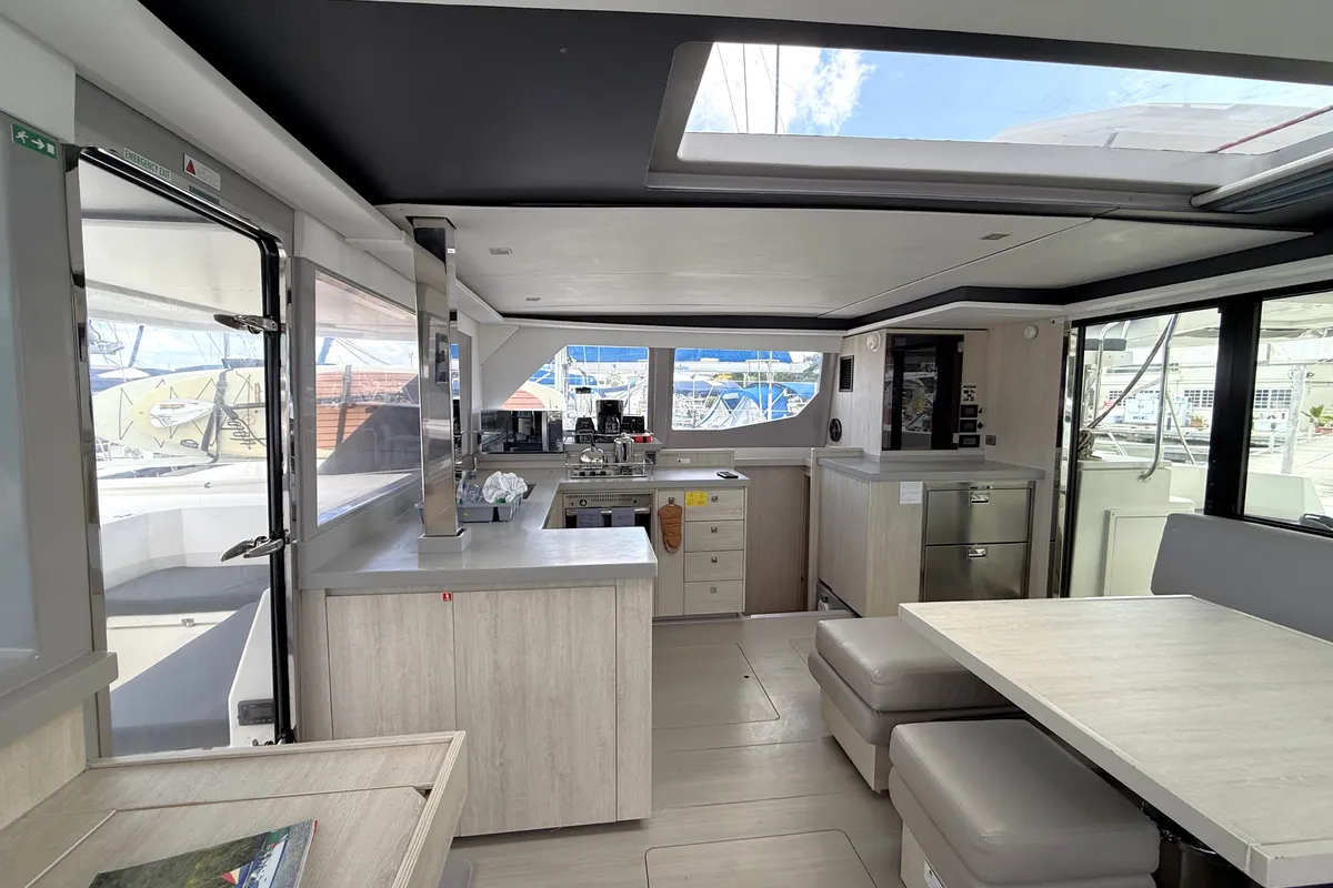 Salon of Tropical Squeeze, a Leopard 45 catamaran at Road Town, British Virgin Islands