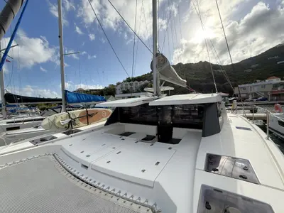 Deck of Tropical Squeeze, a Leopard 45 catamaran at Road Town, British Virgin Islands