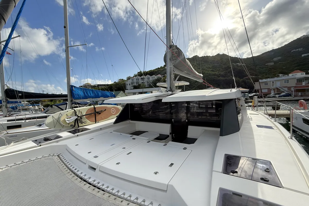 Deck of Tropical Squeeze, a Leopard 45 catamaran at Road Town, British Virgin Islands