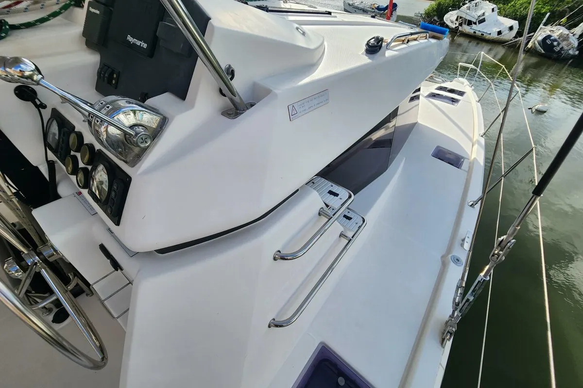 Cockpit of Tropical Squeeze, a Leopard 45 catamaran at Road Town, British Virgin Islands