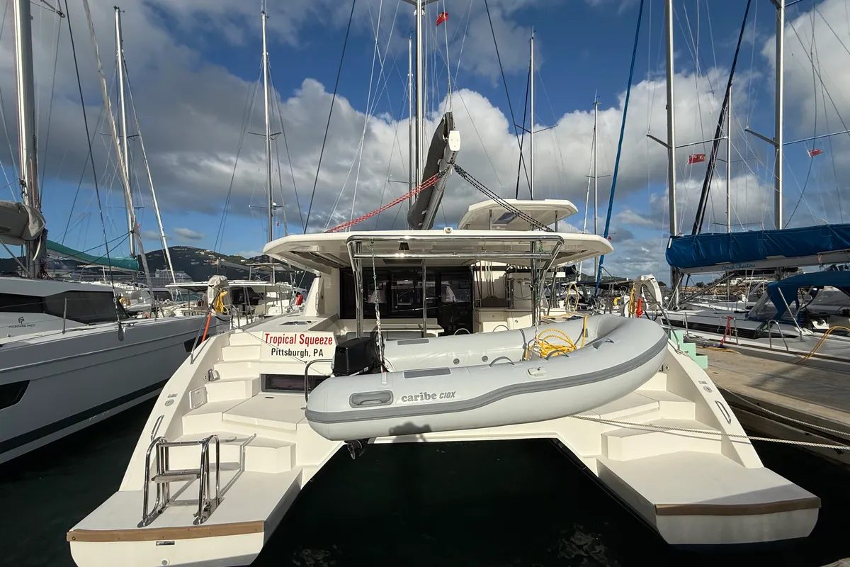 Exterior view of Tropical Squeeze, a Leopard 45 catamaran at Road Town, British Virgin Islands