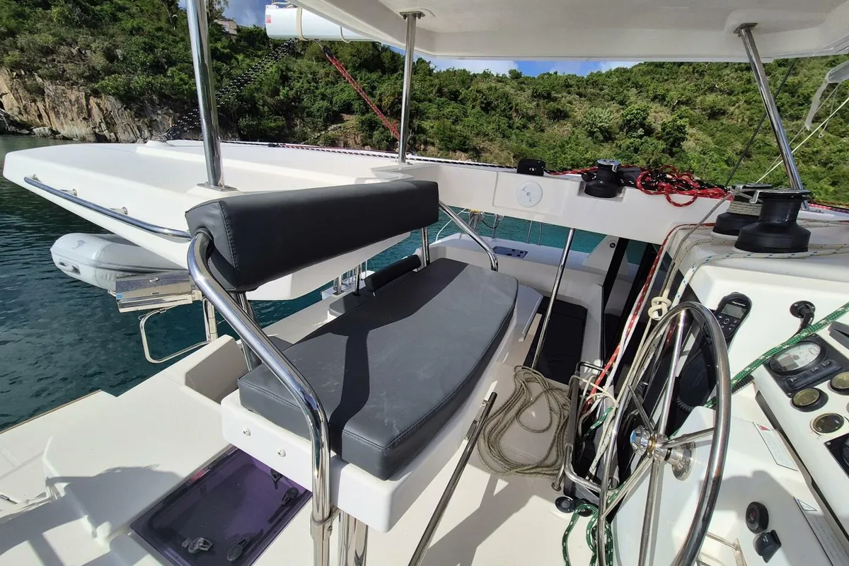 Cockpit of Tropical Squeeze, a Leopard 45 catamaran at Road Town, British Virgin Islands