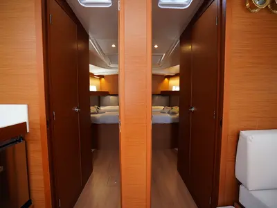 Salon of Red Marlin, a Jeanneau Sun Odyssey 490 sailboat at Marmaris, Turkey