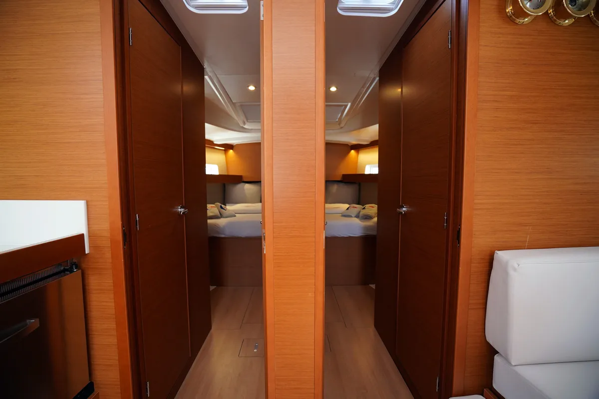 Salon of Red Marlin, a Jeanneau Sun Odyssey 490 sailboat at Marmaris, Turkey