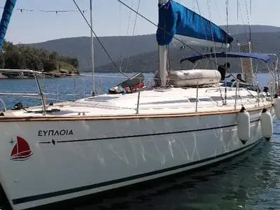 Exterior view of Orion VI, a Bavaria 44 sailboat at Volos, Greece