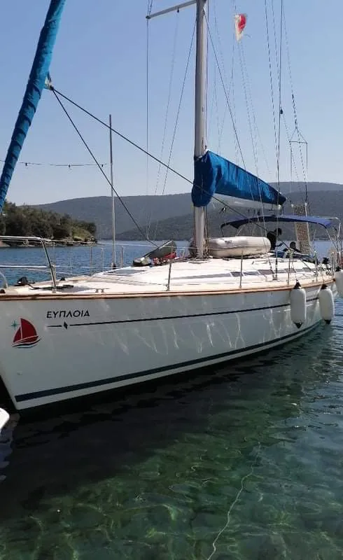 Exterior view of Orion VI, a Bavaria 44 sailboat at Volos, Greece