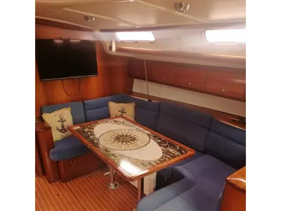 Salon of Orion VI, a Bavaria 44 sailboat at Volos, Greece