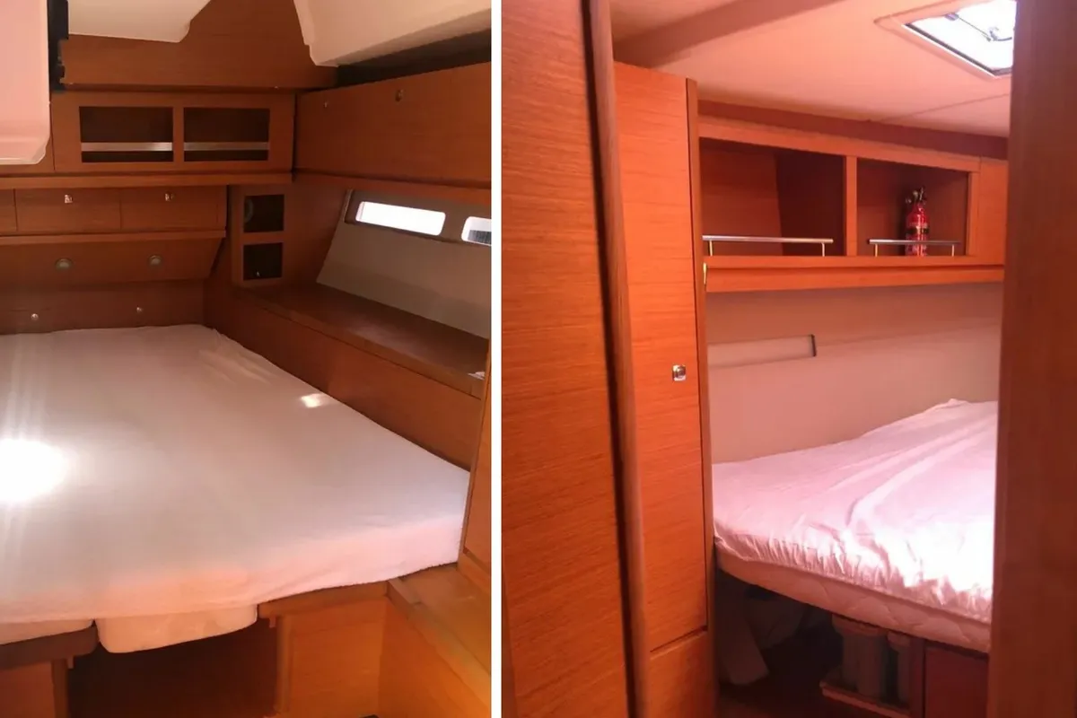 Cabin on Razzmatazz, a Dufour 56 Exclusive sailboat at Capo d'Orlando, Italy