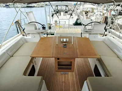 Deck of Razzmatazz, a Dufour 56 Exclusive sailboat at Capo d'Orlando, Italy