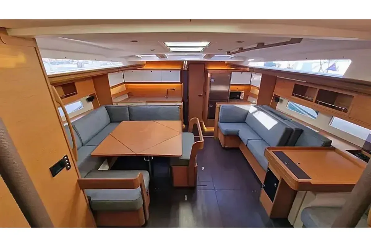 Salon of Razzmatazz, a Dufour 56 Exclusive sailboat at Capo d'Orlando, Italy