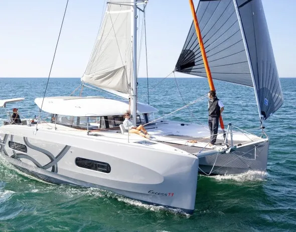 Exterior view of Ella, a Excess 11 catamaran at Mytikas, Greece
