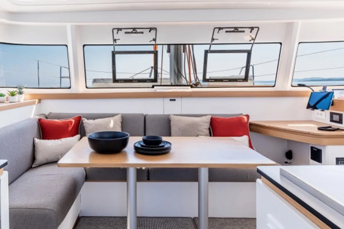 Salon of Ella, a Excess 11 catamaran at Mytikas, Greece