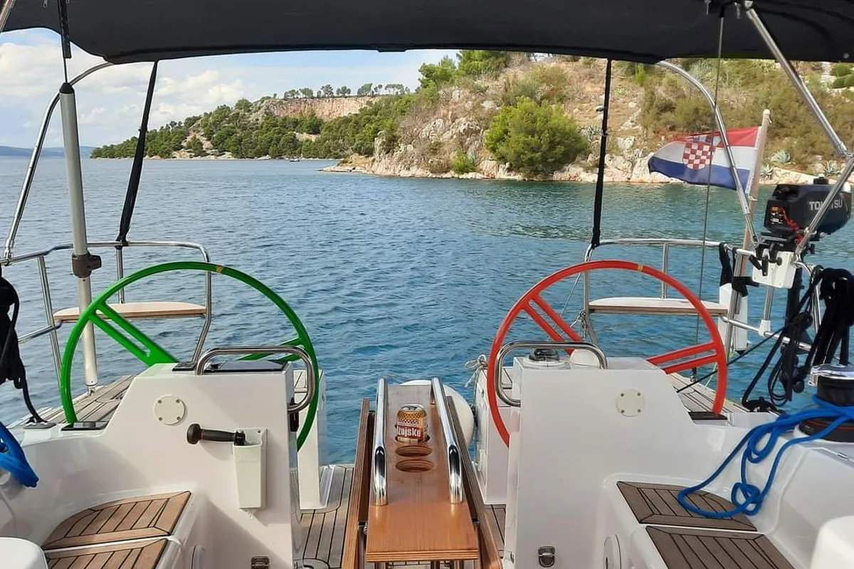 Cockpit of Tamikaya, a Elan Impression 40.1 sailboat at Punat, Croatia