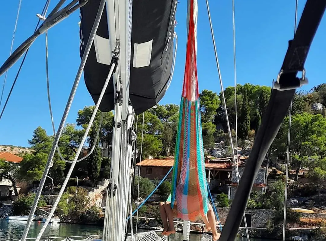 Deck of Tamikaya, a Elan Impression 40.1 sailboat at Punat, Croatia