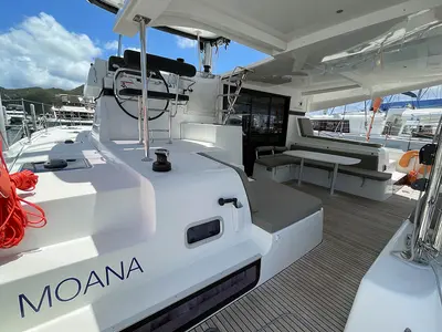 Deck of Moana, a Lagoon 42 catamaran at Road Town, British Virgin Islands