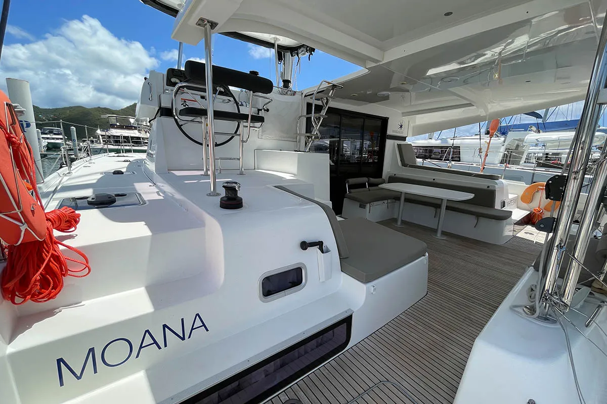 Deck of Moana, a Lagoon 42 catamaran at Road Town, British Virgin Islands