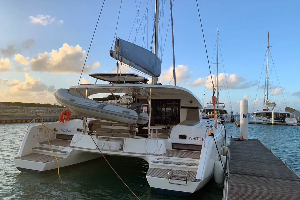 Exterior view of Moana, a Lagoon 42 catamaran at Road Town, British Virgin Islands