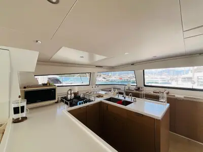 Galley of La Brise 2, a Bali 5.4 catamaran at Fethiye, Turkey