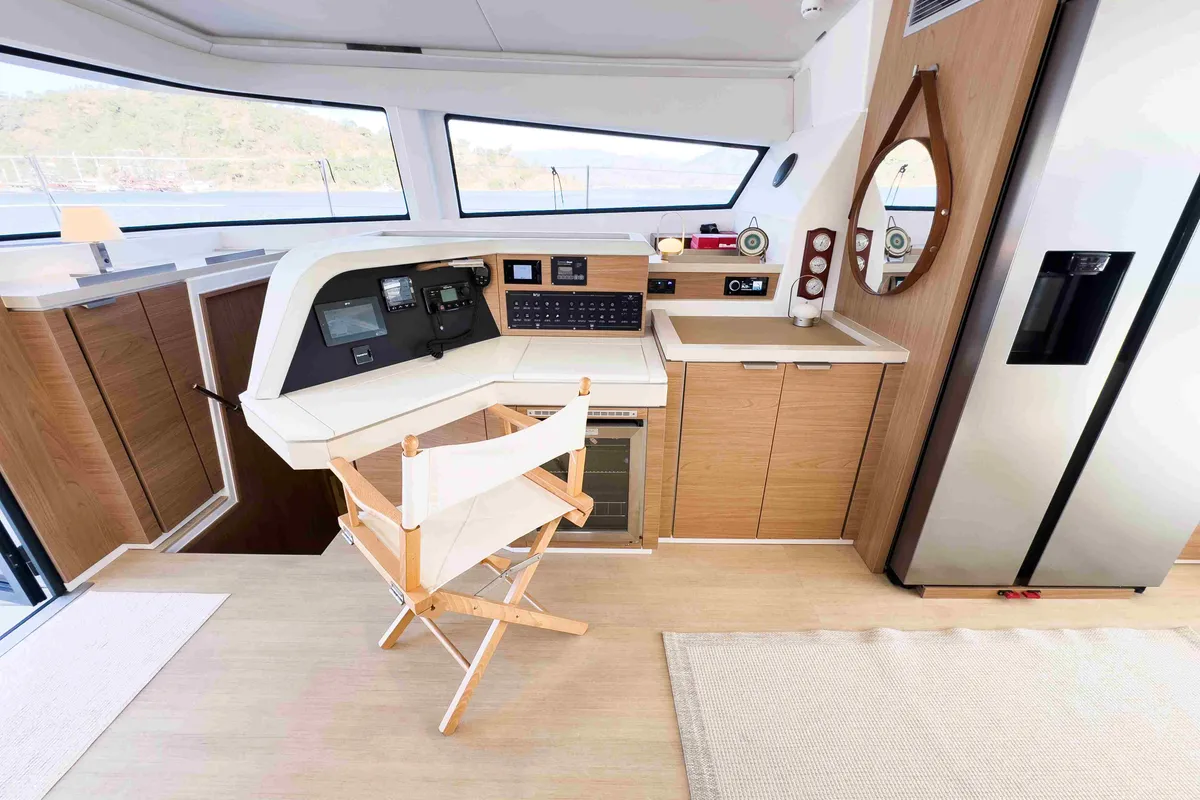 Cockpit of La Brise 2, a Bali 5.4 catamaran at Fethiye, Turkey