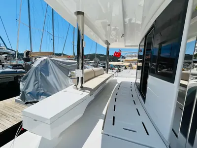 Deck of La Brise 2, a Bali 5.4 catamaran at Fethiye, Turkey