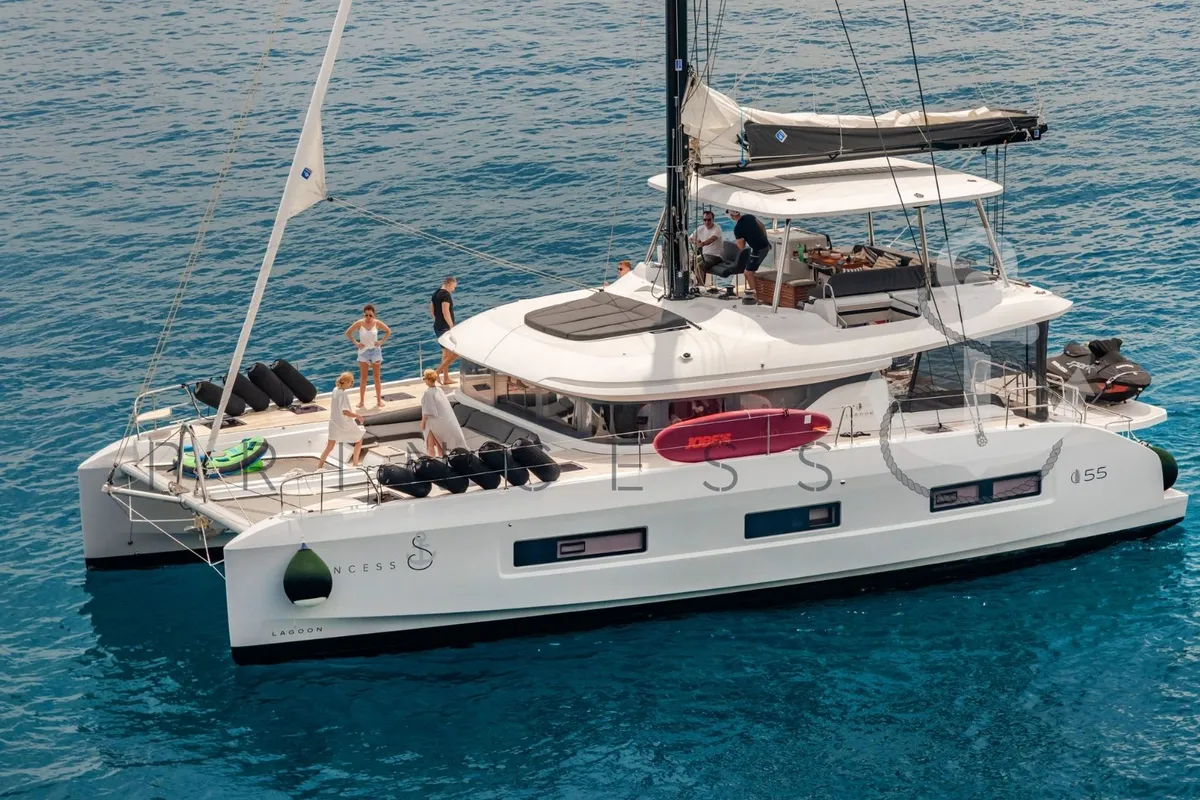 Exterior view of Princess S, a Lagoon 55 catamaran at Grad Kaštela, Croatia