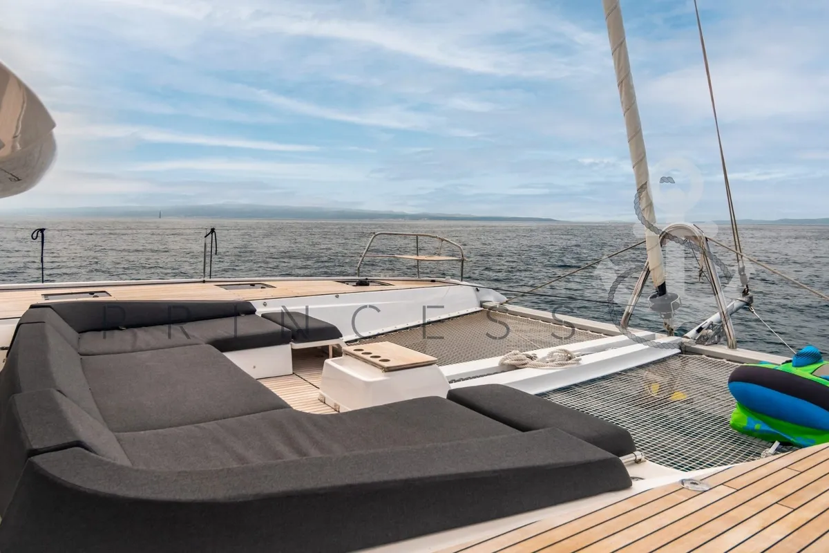 Deck of Princess S, a Lagoon 55 catamaran at Grad Kaštela, Croatia