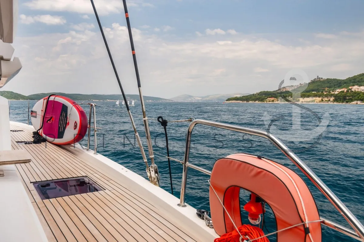Deck of Princess S, a Lagoon 55 catamaran at Grad Kaštela, Croatia