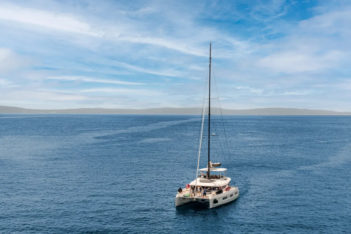 Exterior view of Princess S, a Lagoon 55 catamaran at Grad Kaštela, Croatia