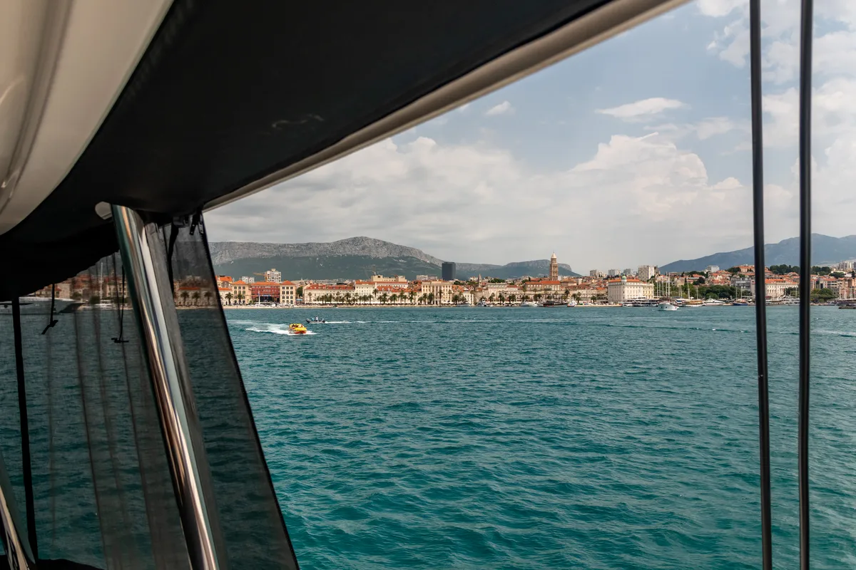 Salon of Princess S, a Lagoon 55 catamaran at Grad Kaštela, Croatia