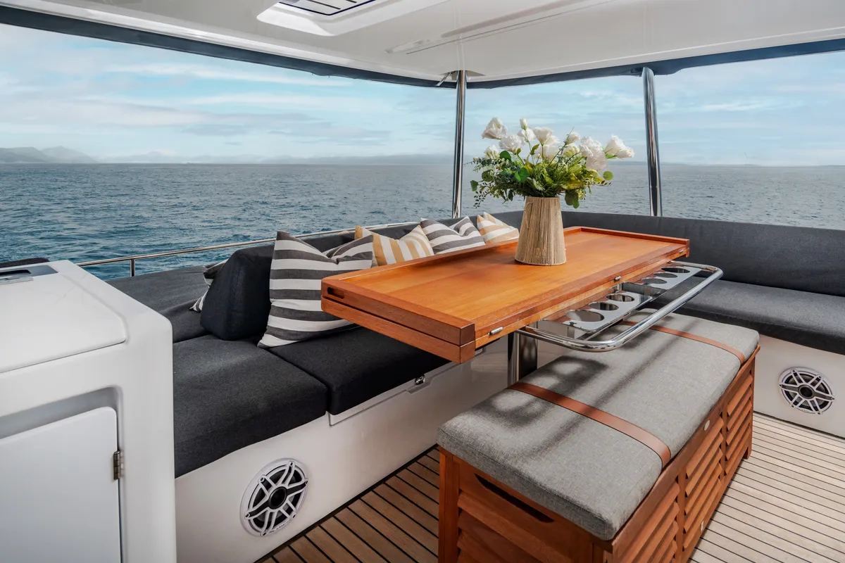 Deck of Princess S, a Lagoon 55 catamaran at Grad Kaštela, Croatia
