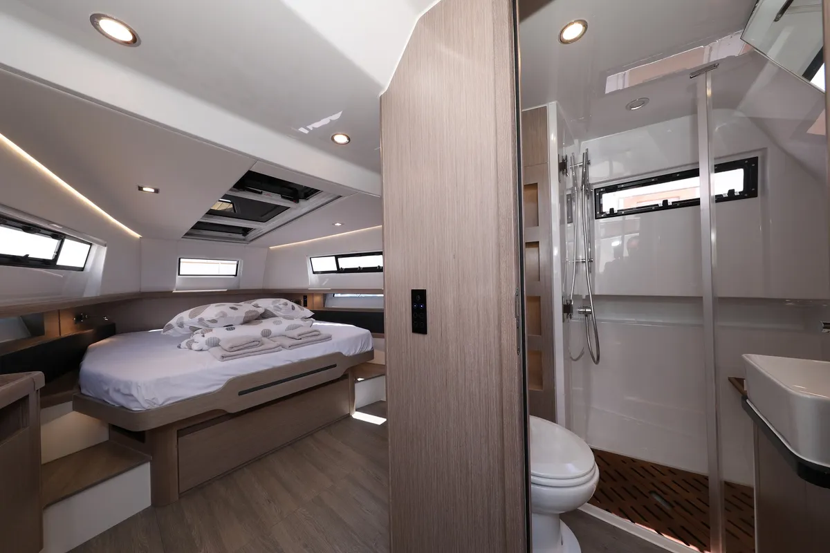 Cabin on No Name, a Fjord 44 Open motor yacht at Grad Kaštela, Croatia