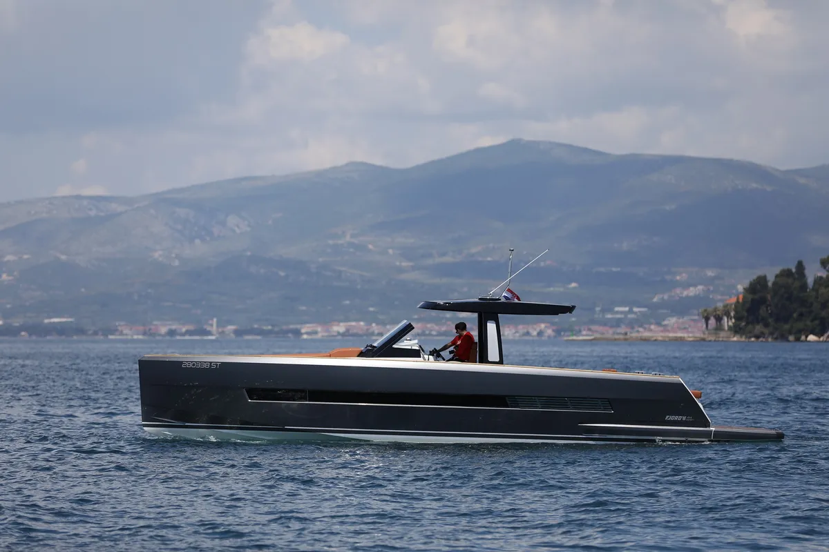 Exterior view of No Name, a Fjord 44 Open motor yacht at Grad Kaštela, Croatia