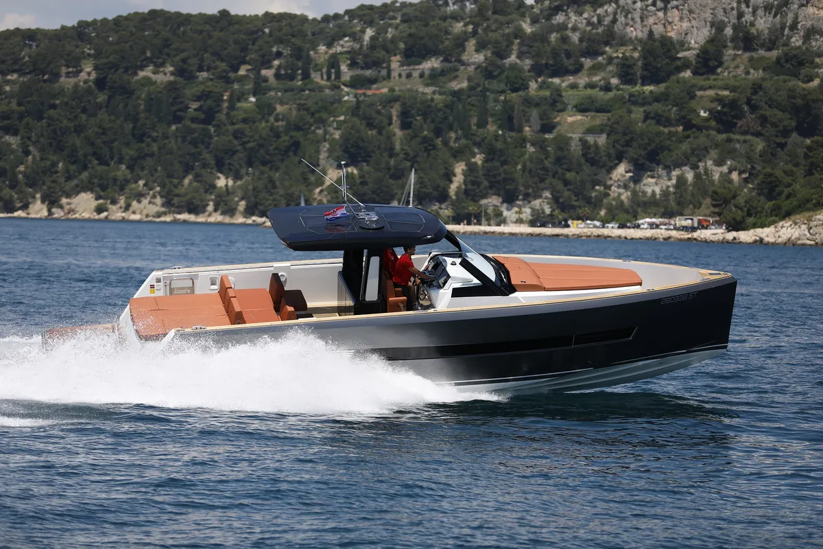 Exterior view of No Name, a Fjord 44 Open motor yacht at Grad Kaštela, Croatia