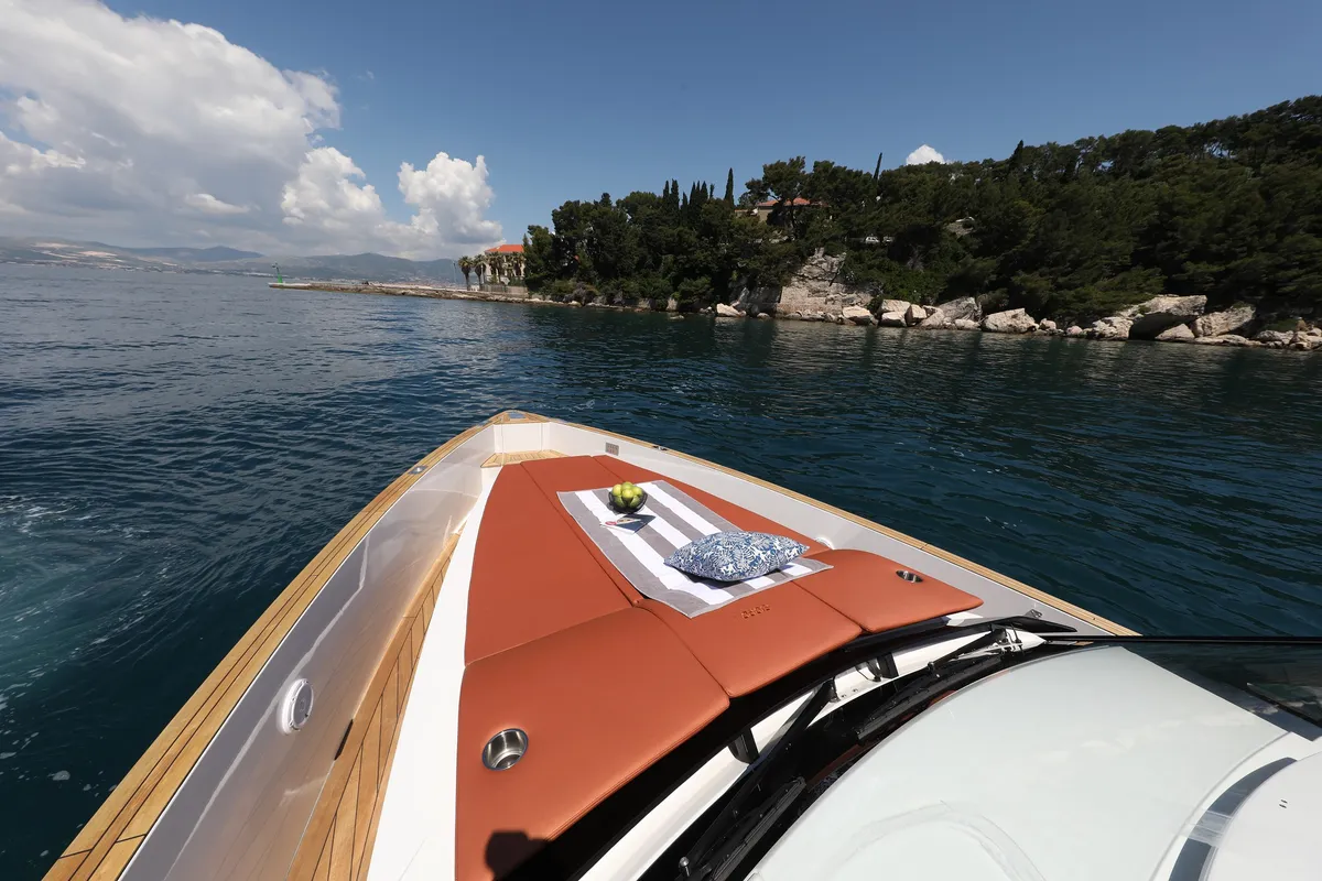 Deck of No Name, a Fjord 44 Open motor yacht at Grad Kaštela, Croatia