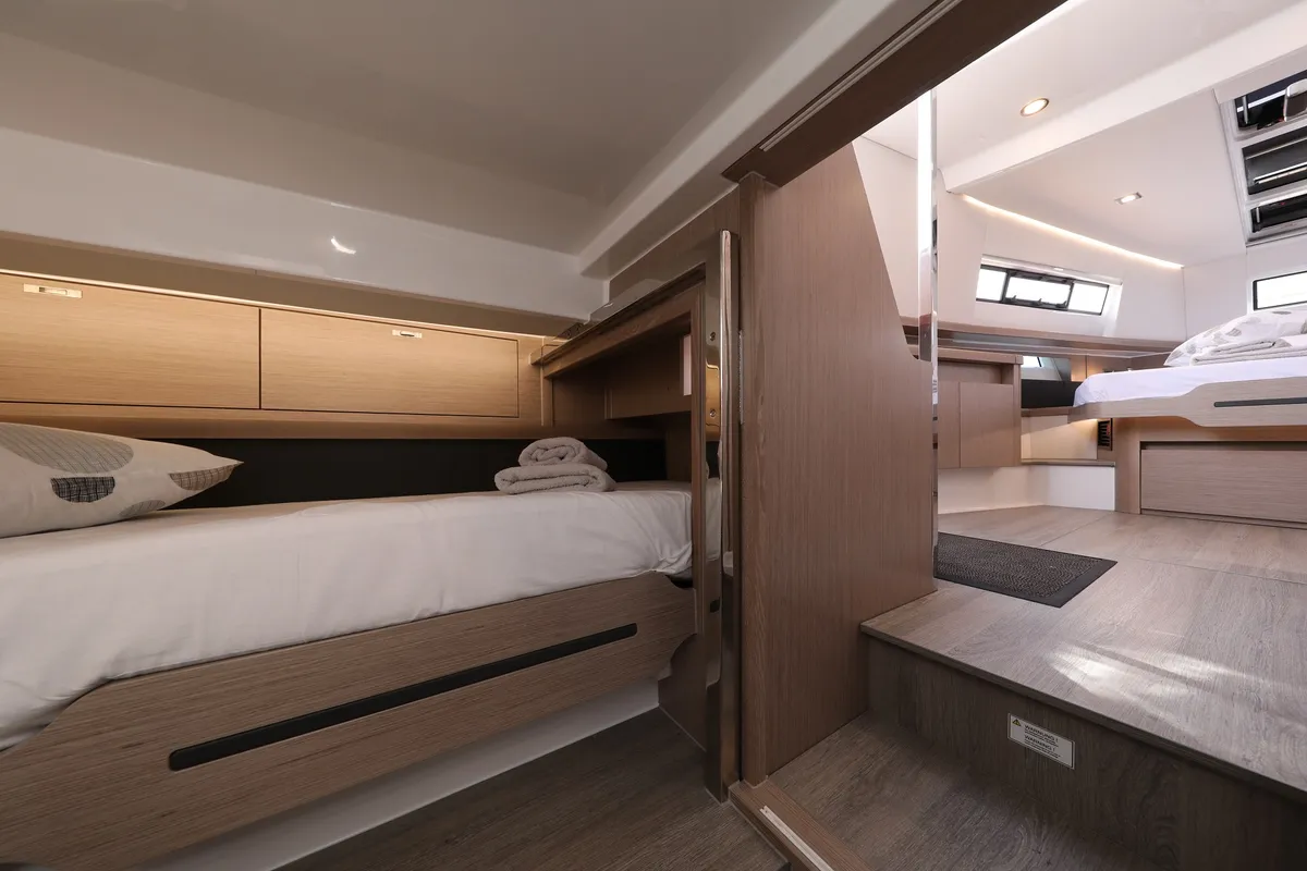 Cabin on No Name, a Fjord 44 Open motor yacht at Grad Kaštela, Croatia