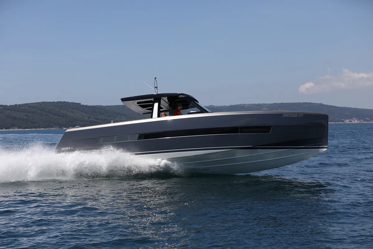 Exterior view of No Name, a Fjord 44 Open motor yacht at Grad Kaštela, Croatia