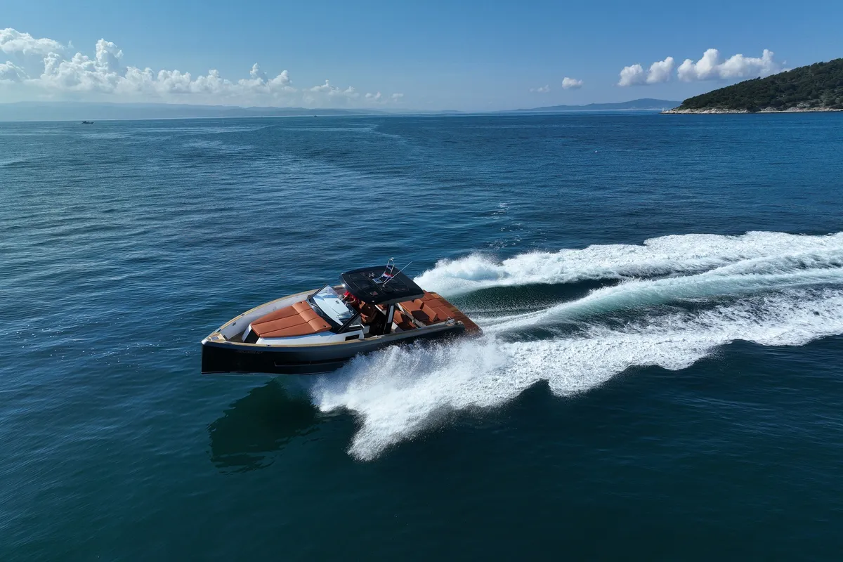 Exterior view of No Name, a Fjord 44 Open motor yacht at Grad Kaštela, Croatia