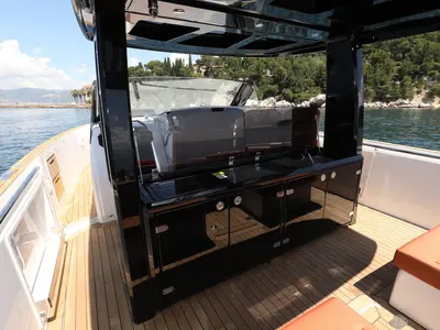 Deck of No Name, a Fjord 44 Open motor yacht at Grad Kaštela, Croatia