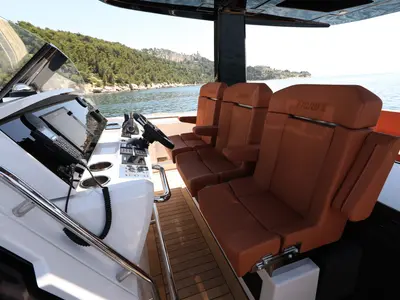 Cockpit of No Name, a Fjord 44 Open motor yacht at Grad Kaštela, Croatia