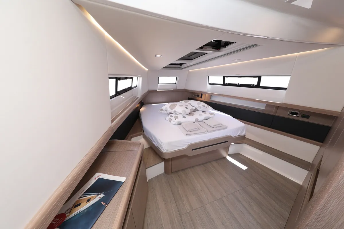 Cabin on No Name, a Fjord 44 Open motor yacht at Grad Kaštela, Croatia