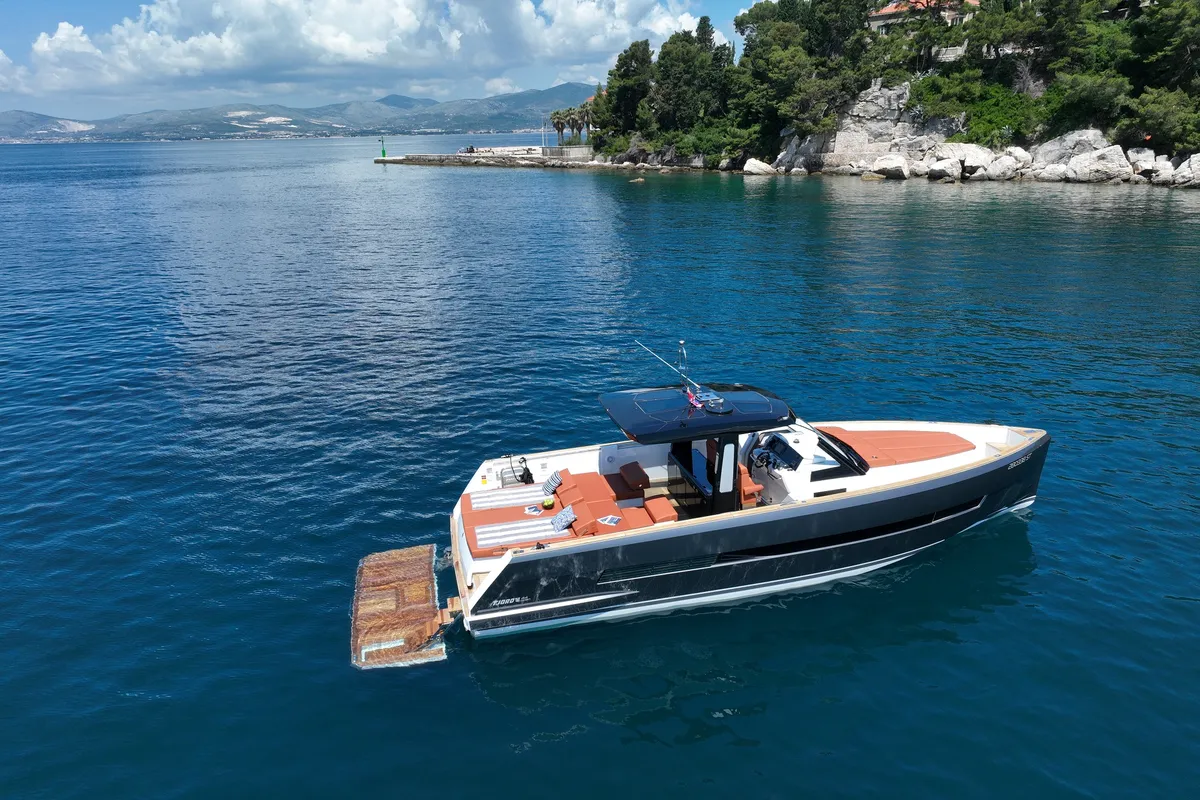 Exterior view of No Name, a Fjord 44 Open motor yacht at Grad Kaštela, Croatia